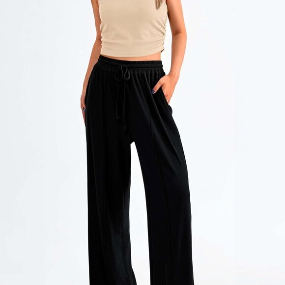 Chic Women's 2 Piece Summer Tracksuit Set - Sleeveless Top & Wide Leg Pants - Picture 3 of 6